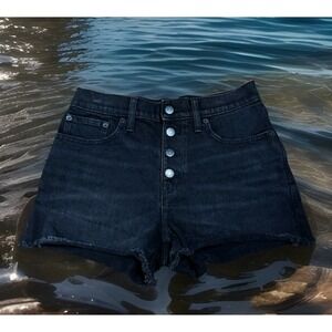 J. Crew Micro Shorty Shorts Womens 26 Black Denim Jean Cutoff Stretch Button Fly